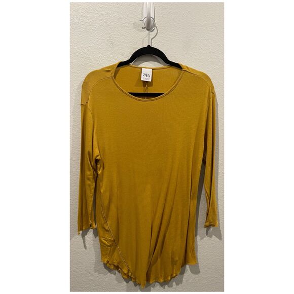 ZARA Mustard Yellow Long Sleeve Round Neck Blouse - Picture 1 of 5